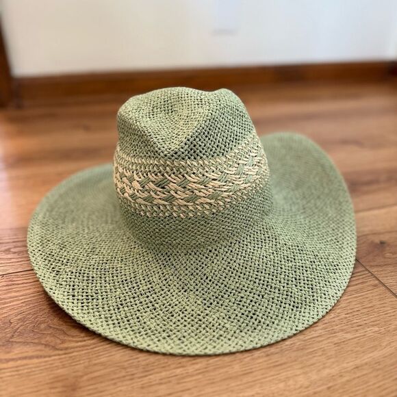 Sage Green Tweed Cowgirl Hat Perfect Beach, Festivals, Everyday Western Style - Picture 2 of 4